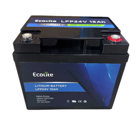 에콜라이트 24v 15Ah 고온 범위 AGV LiFePo4 리?? 철화강 통합 BMS