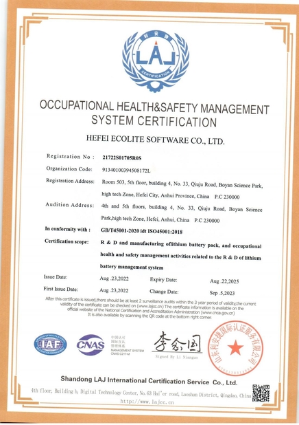 중국 HEFEI ECOLITE ENERGY CO., LTD. 인증